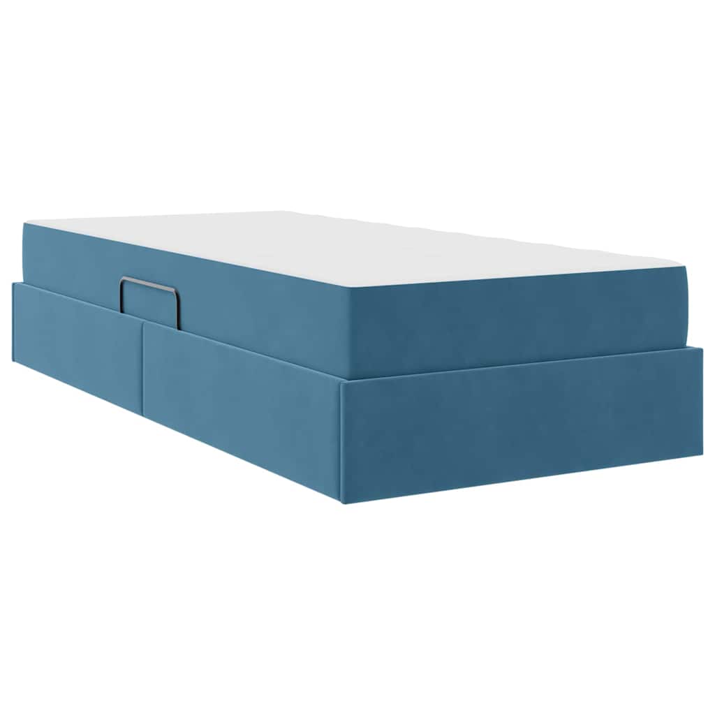 Letto con contenitore e materasso Blu Scuro 90 x 200 cm Velluto