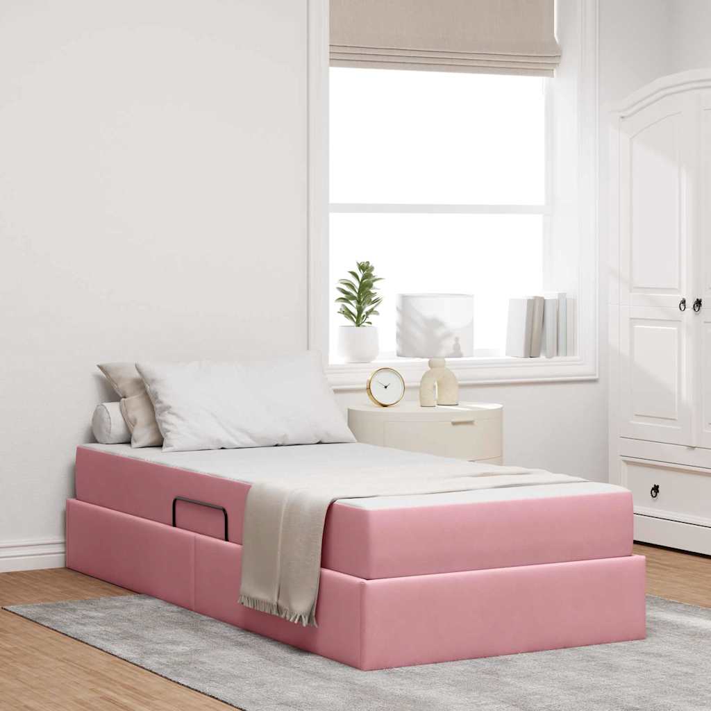 Letto con contenitore e materasso Rosa 90 x 200 cm Velluto