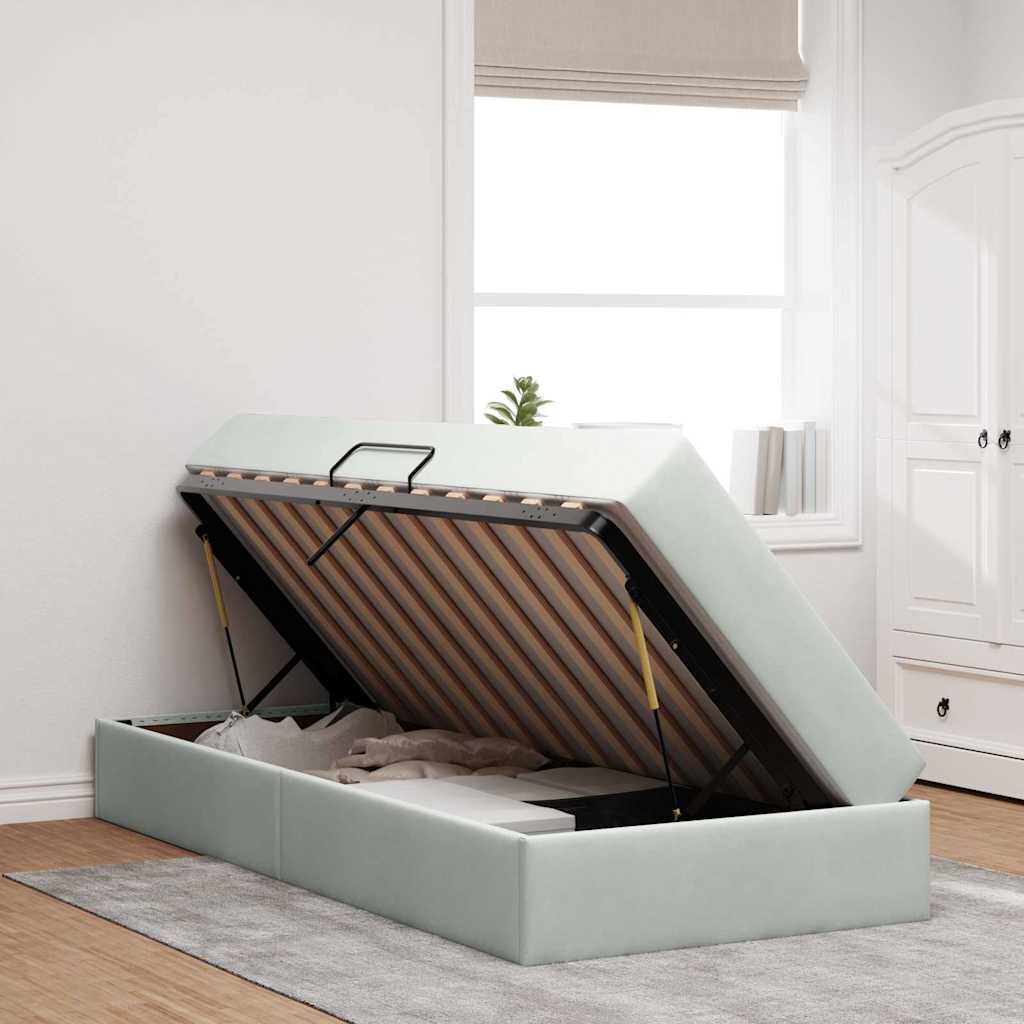 Letto con contenitore e materasso Grigio chiaro 100 x 200 cm