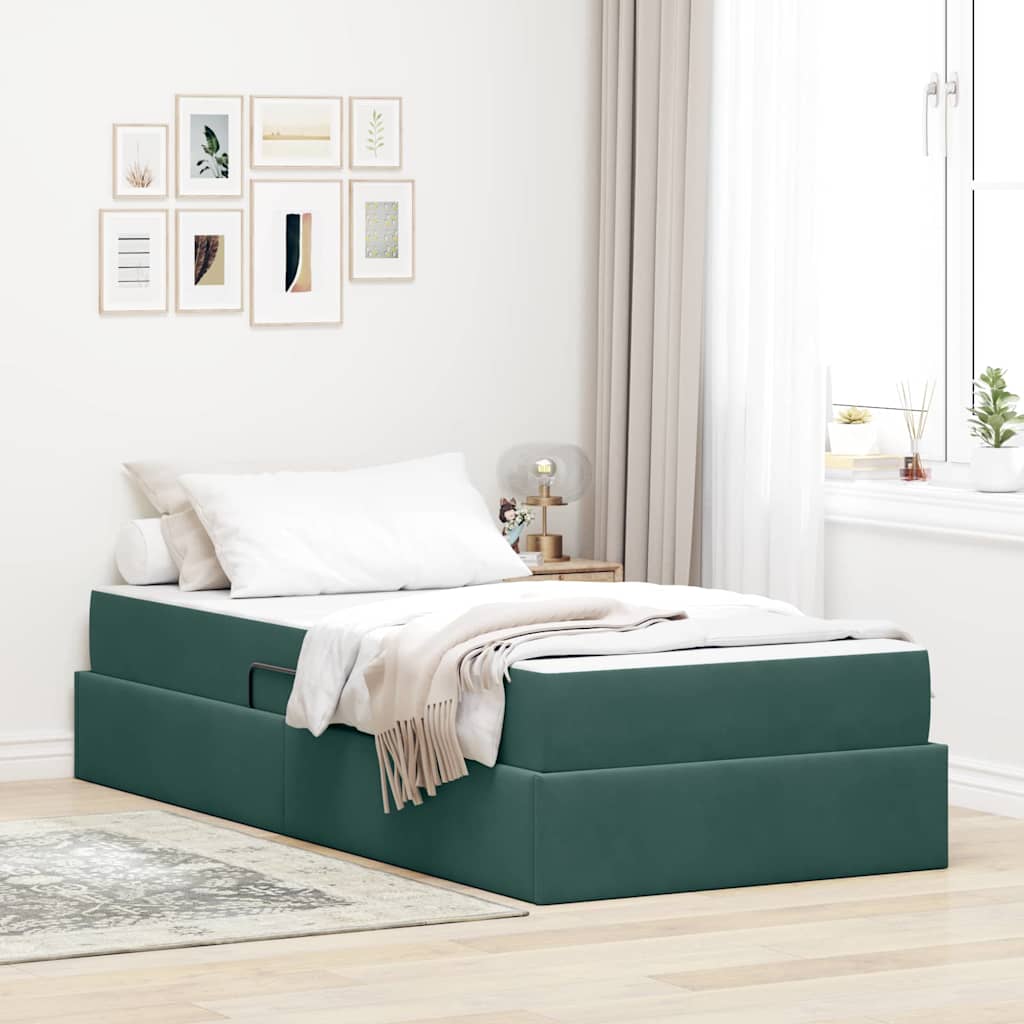 Letto con contenitore e materasso Verde Scuro 100 x 200 cm