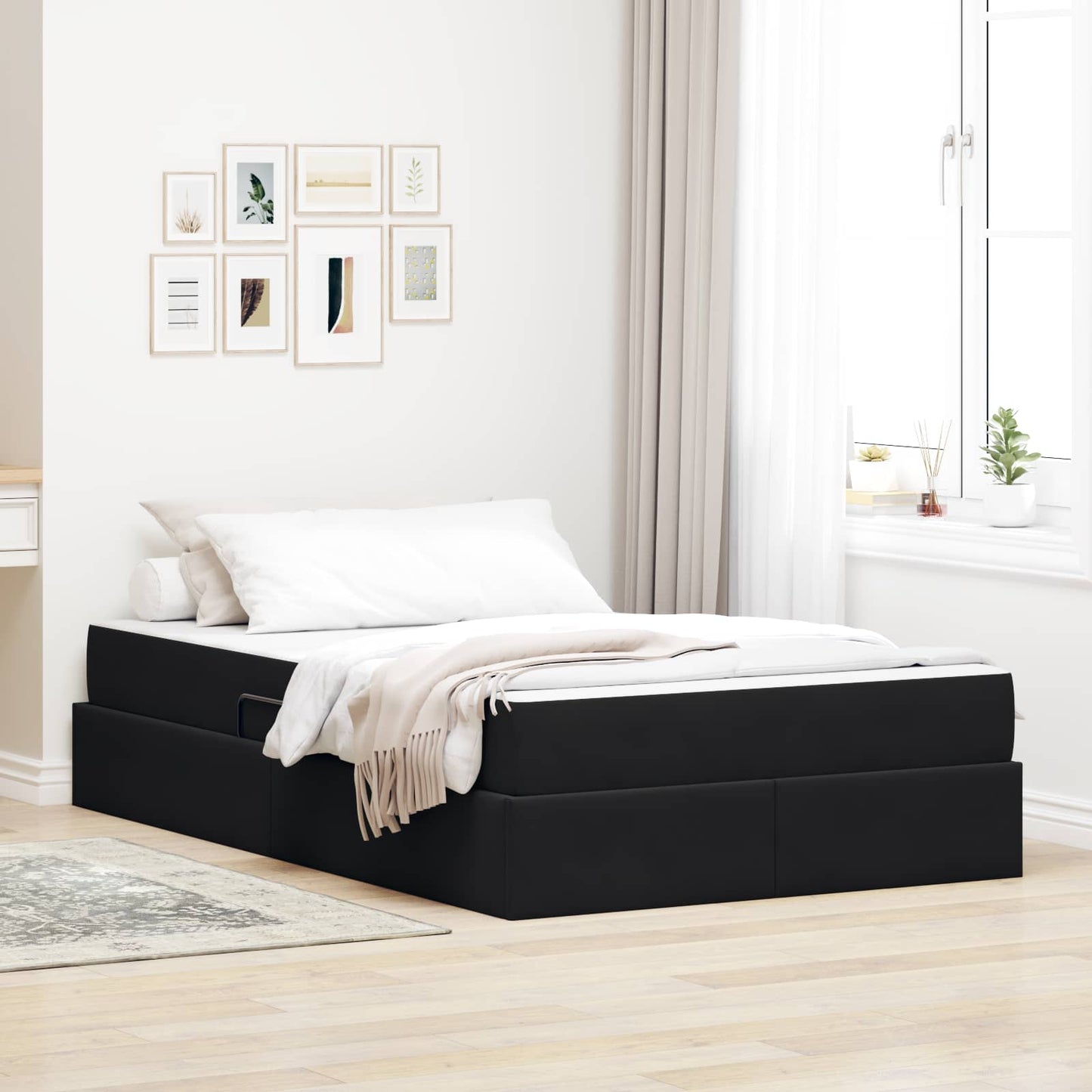 Letto con contenitore e materasso Nero 120 x 190 cm Velluto