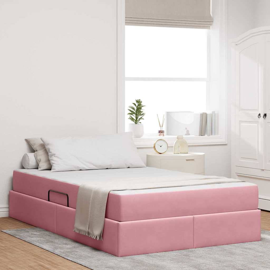 Letto con contenitore e materasso Rosa 120 x 200 cm Velluto