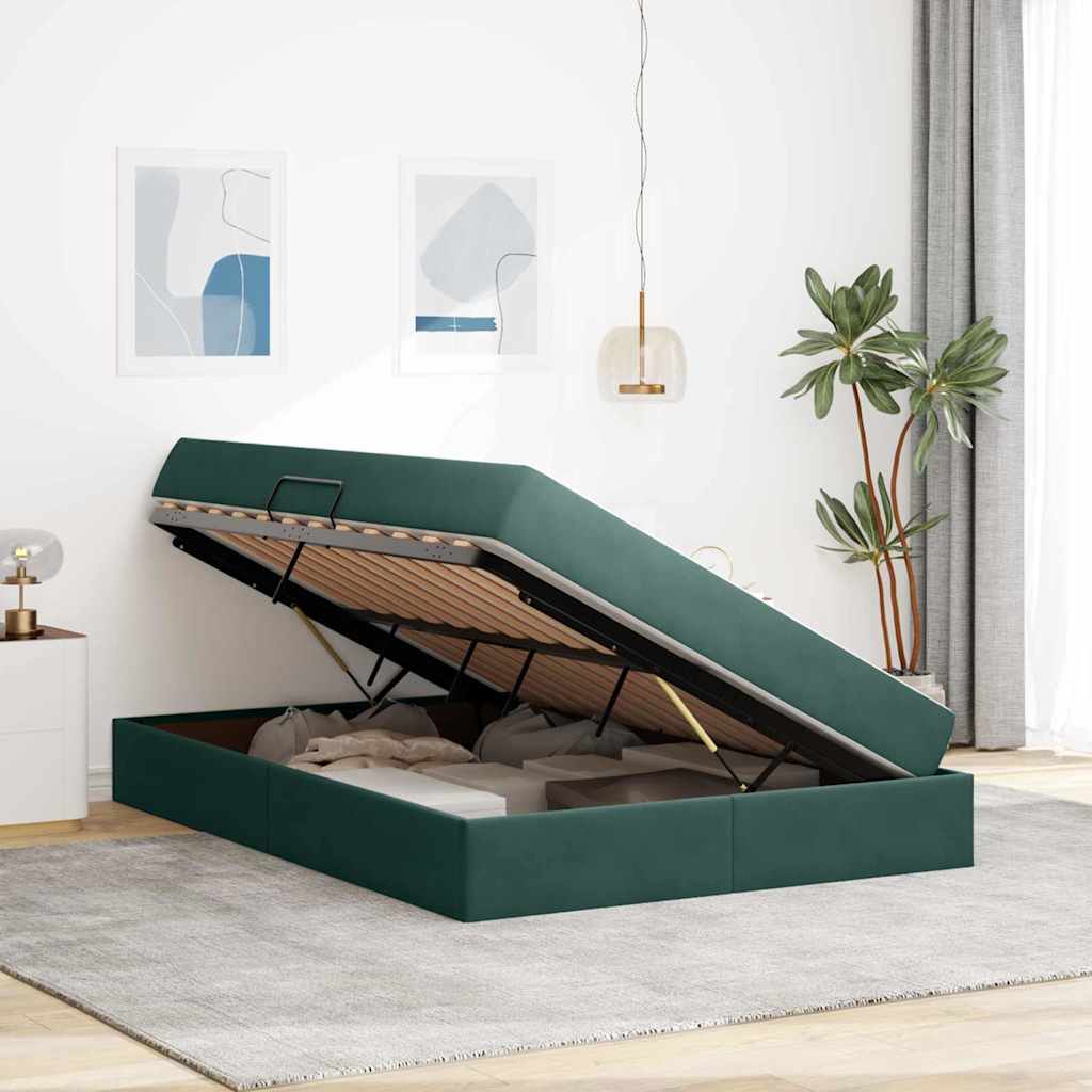 Letto con contenitore e materasso Verde Scuro 140 x 190 cm