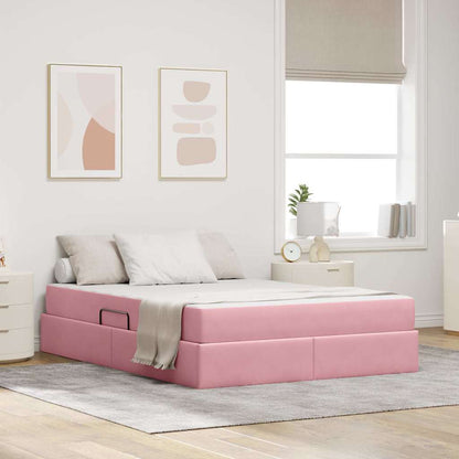 Letto con contenitore e materasso Rosa 140 x 190 cm Velluto
