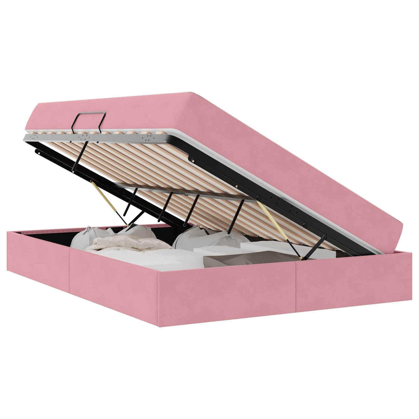 Letto con contenitore e materasso Rosa 140 x 190 cm Velluto