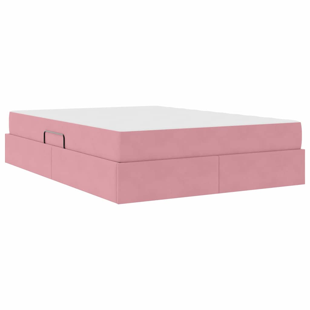 Letto con contenitore e materasso Rosa 140 x 200 cm Velluto