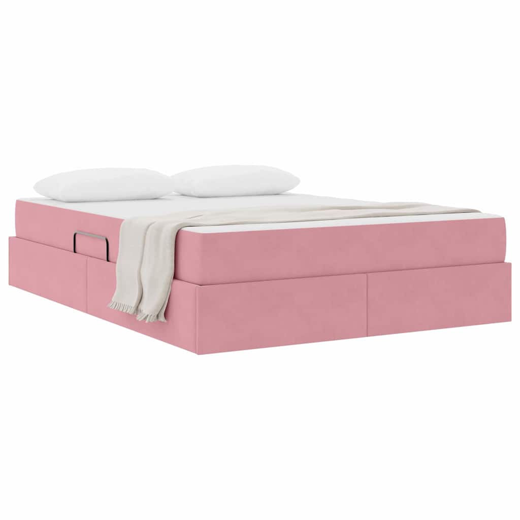 Letto con contenitore e materasso Rosa 140 x 200 cm Velluto