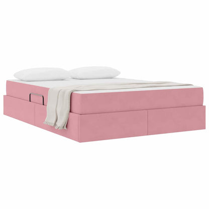 Letto con contenitore e materasso Rosa 140 x 200 cm Velluto