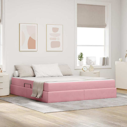 Letto con contenitore e materasso Rosa 160 x 200 cm Velluto