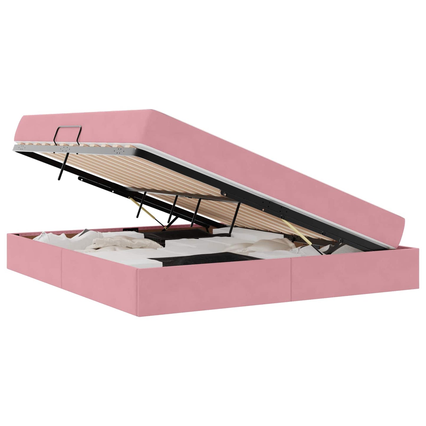 Letto con contenitore e materasso Rosa 160 x 200 cm Velluto