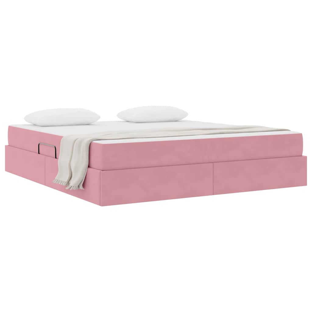 Letto con contenitore e materasso Rosa 160 x 200 cm Velluto