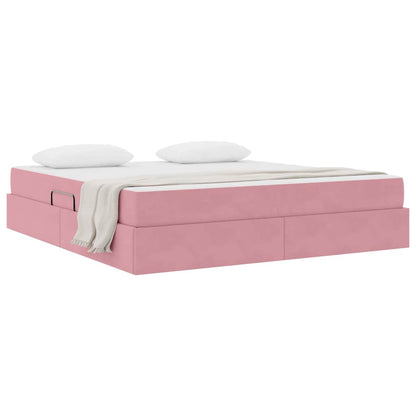 Letto con contenitore e materasso Rosa 180 x 200 cm Velluto
