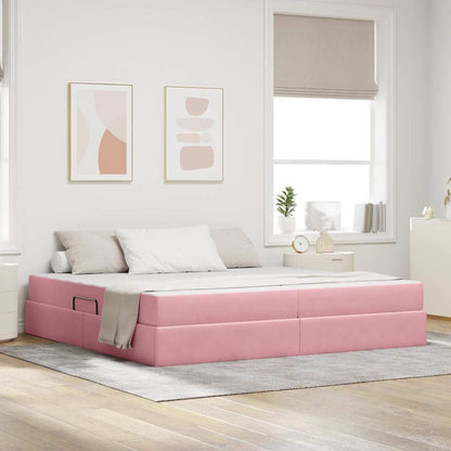 Letto con contenitore e materasso Rosa 200 x 200 cm Velluto