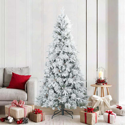 Albero di Natale Artificiale Snodato Foderato di Neve Bianco