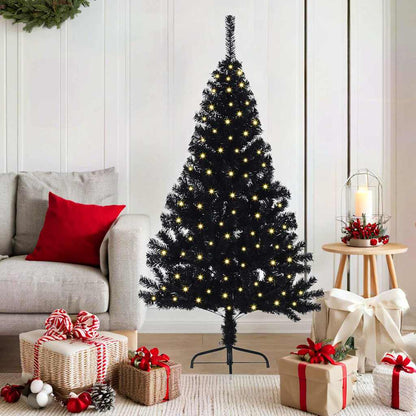 Albero di Natale artificiale con luci integrate Nero 150 cm PVC