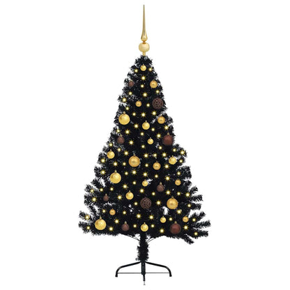 Albero di Natale artificiale con luci integrate Nero 150 cm PVC