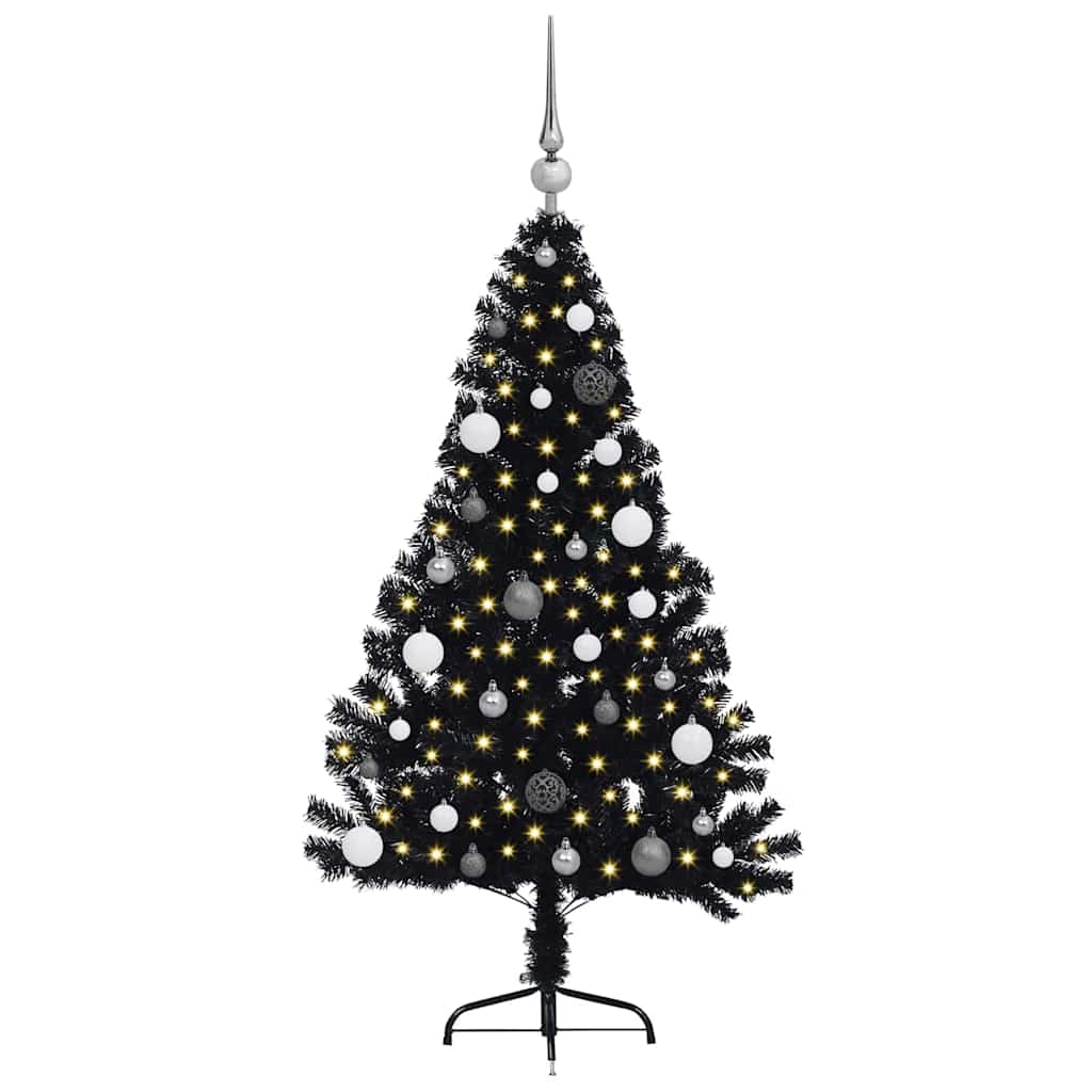 Albero di Natale artificiale con luci integrate Nero 150 cm PVC