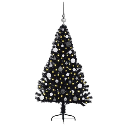 Albero di Natale artificiale con luci integrate Nero 150 cm PVC