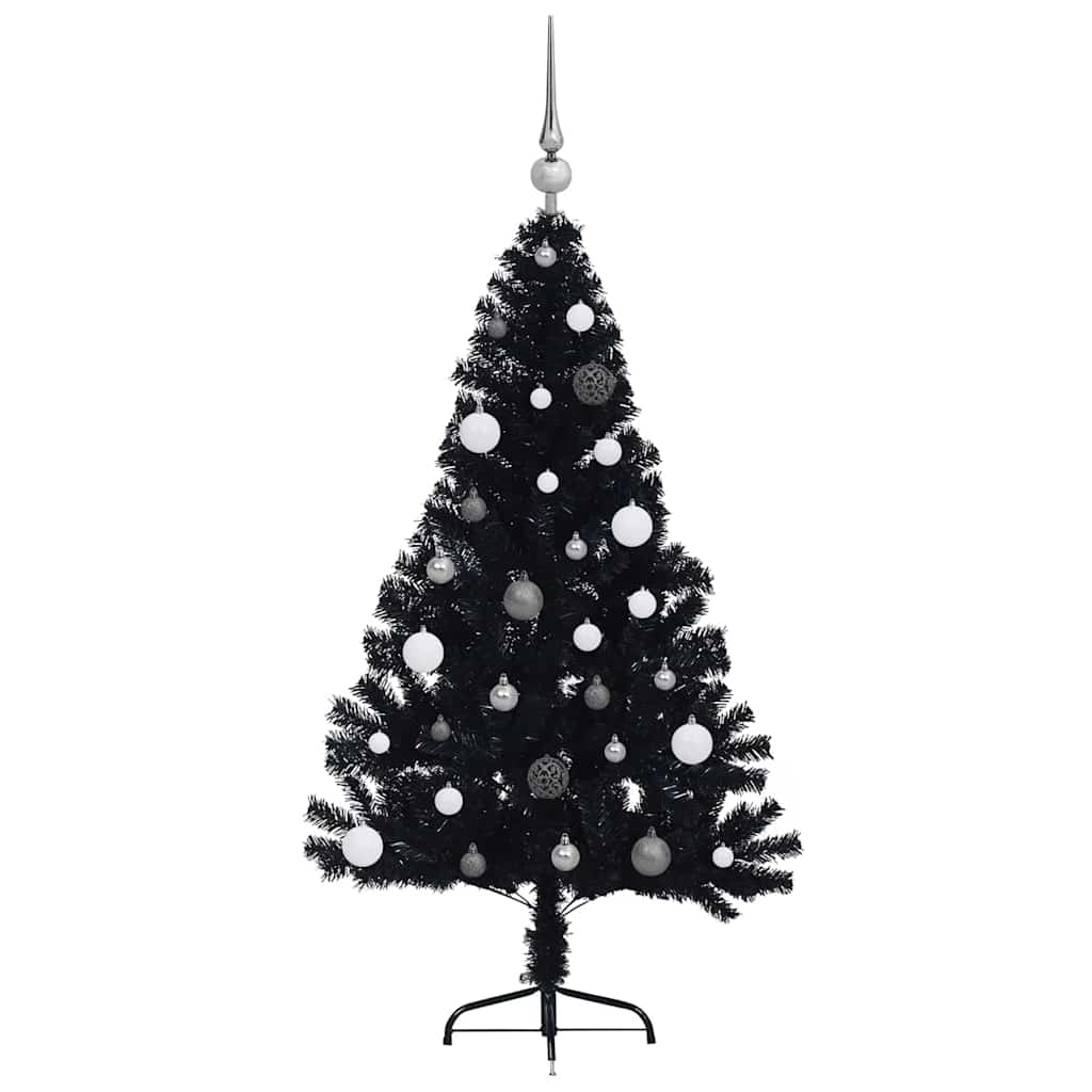 Albero di Natale artificiale con luci integrate Nero 150 cm PVC