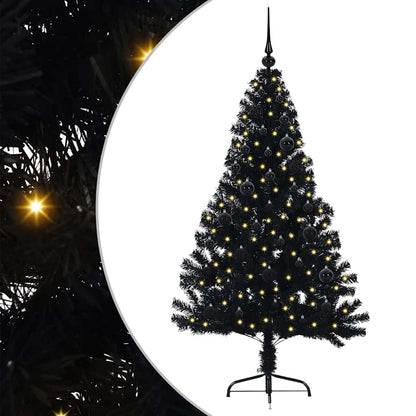 Albero di Natale artificiale con luci integrate Nero 150 cm PVC