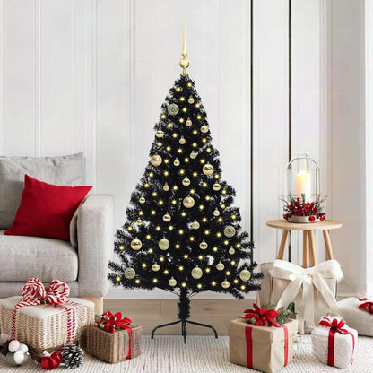 Albero di Natale artificiale con luci integrate Nero 150 cm PVC