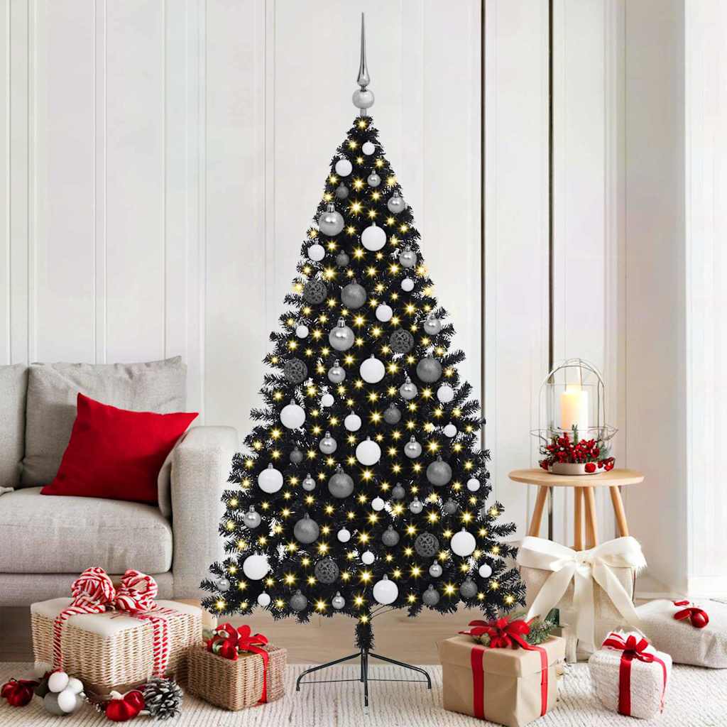 Albero di Natale artificiale con luci integrate Nero 180 cm PVC