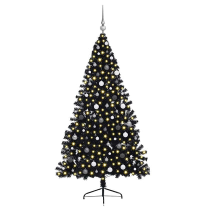 Albero di Natale artificiale con luci integrate Nero 210 cm PVC