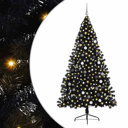 Albero di Natale artificiale con luci integrate Nero 240 cm PVC
