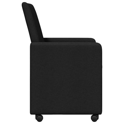 Sedie da Pranzo con Ruote 2 pcs Nero 57 x 66 x 94 cm Tessuto