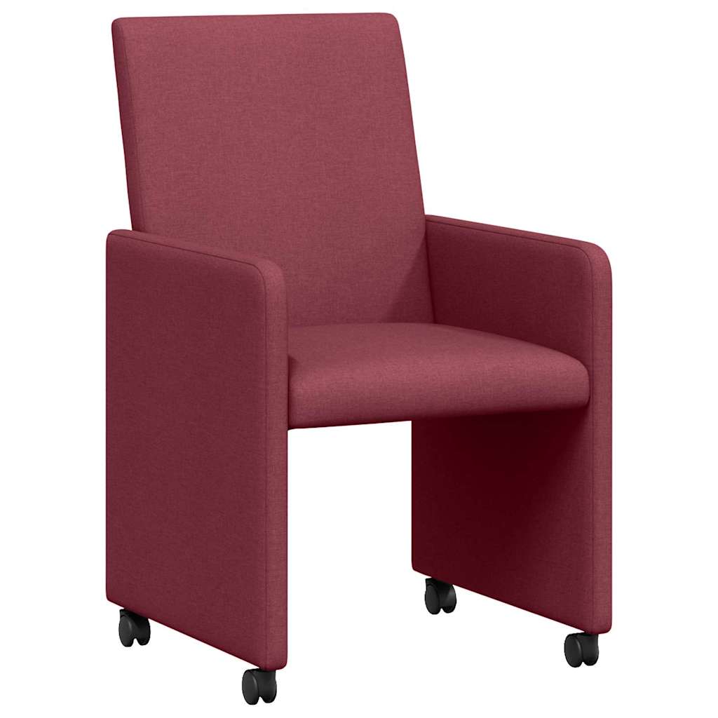 Sedie da Pranzo con Ruote 2 pcs Rosso vino 57 x 66 x 94 cm