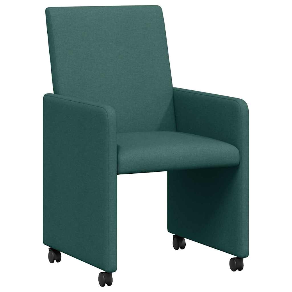Sedie da Pranzo con Ruote 2 pcs Verde Scuro 57 x 66 x 94 cm