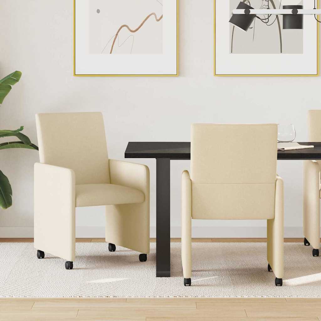 Sedie da Pranzo con Ruote 2 pcs Crema 57 x 66 x 94 cm Tessuto