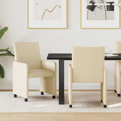 Sedie da Pranzo con Ruote 2 pcs Crema 57 x 66 x 94 cm Tessuto