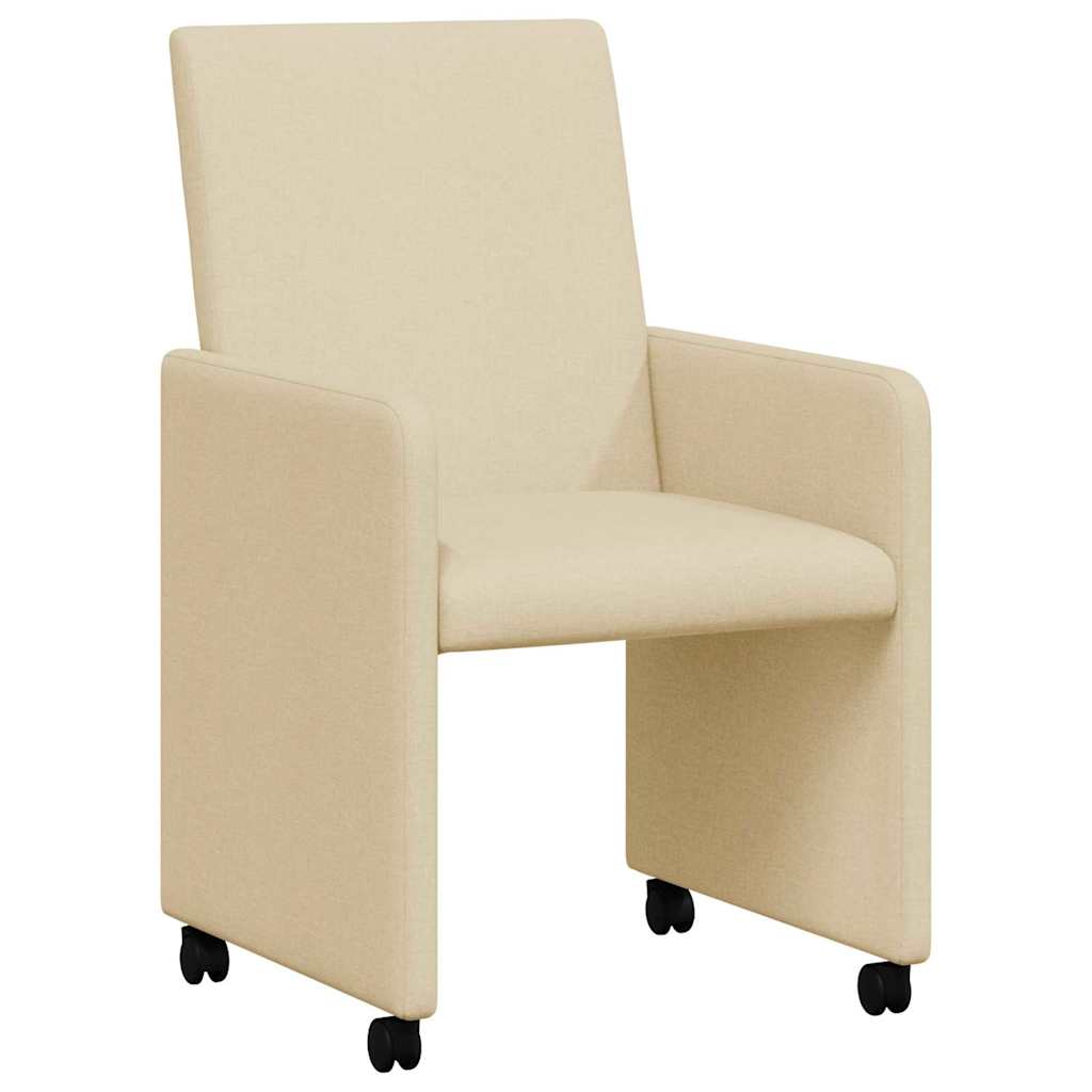 Sedie da Pranzo con Ruote 2 pcs Crema 57 x 66 x 94 cm Tessuto