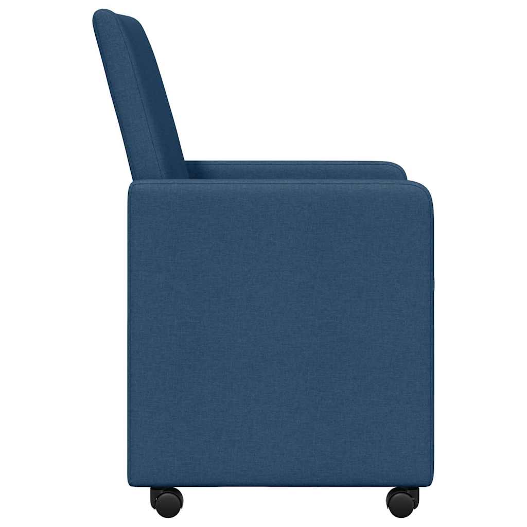 Sedie da Pranzo con Ruote 2 pcs Blu 57 x 66 x 94 cm Tessuto
