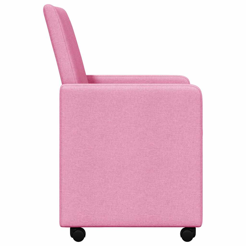 Sedie da Pranzo con Ruote 2 pcs Rosa 57 x 66 x 94 cm Tessuto
