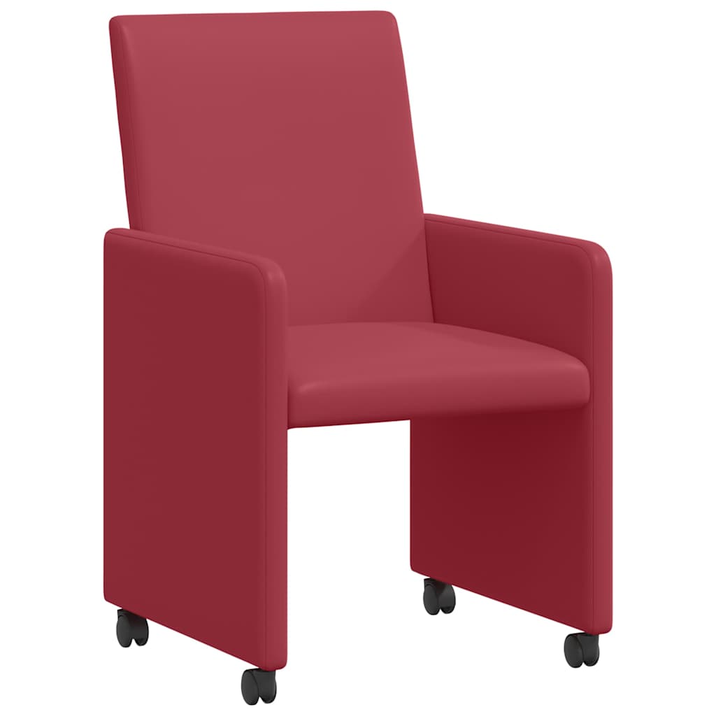 Sedie da Pranzo con Ruote 2 pcs Rosso vino 57 x 66 x 94 cm