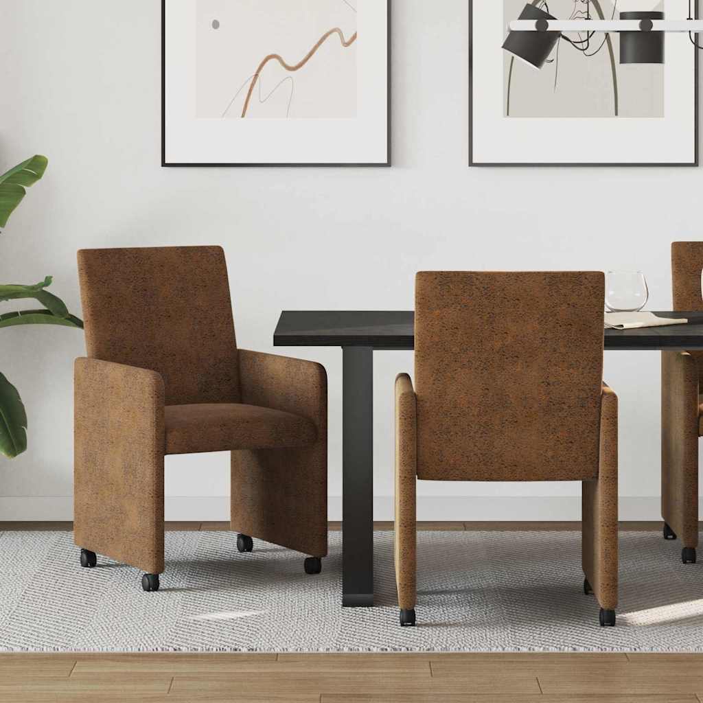 Sedie da Pranzo con Ruote 2 pcs Marrone 57 x 66 x 94 cm
