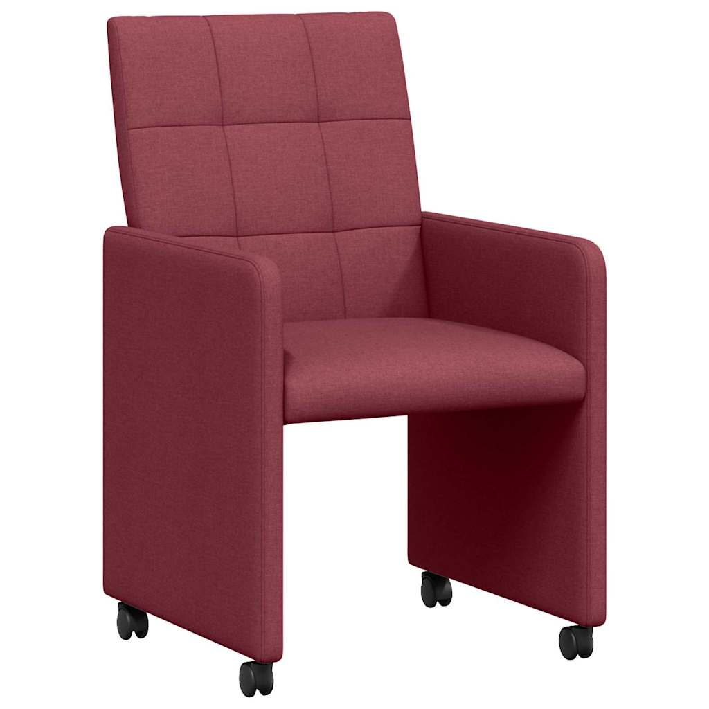 Sedie da Pranzo con Ruote 2 pcs Rosso vino 58 x 65 x 94 cm
