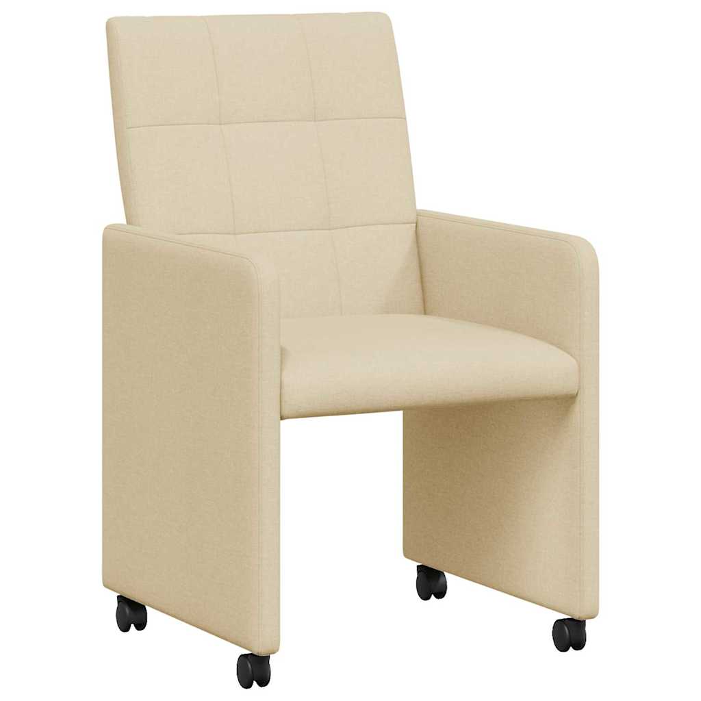 Sedie da Pranzo con Ruote 2 pcs Crema 58 x 65 x 94 cm Tessuto