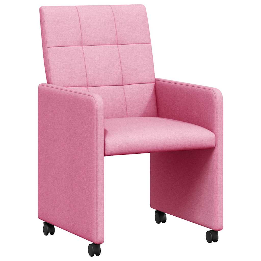 Sedie da Pranzo con Ruote 2 pcs Rosa 58 x 65 x 94 cm Tessuto