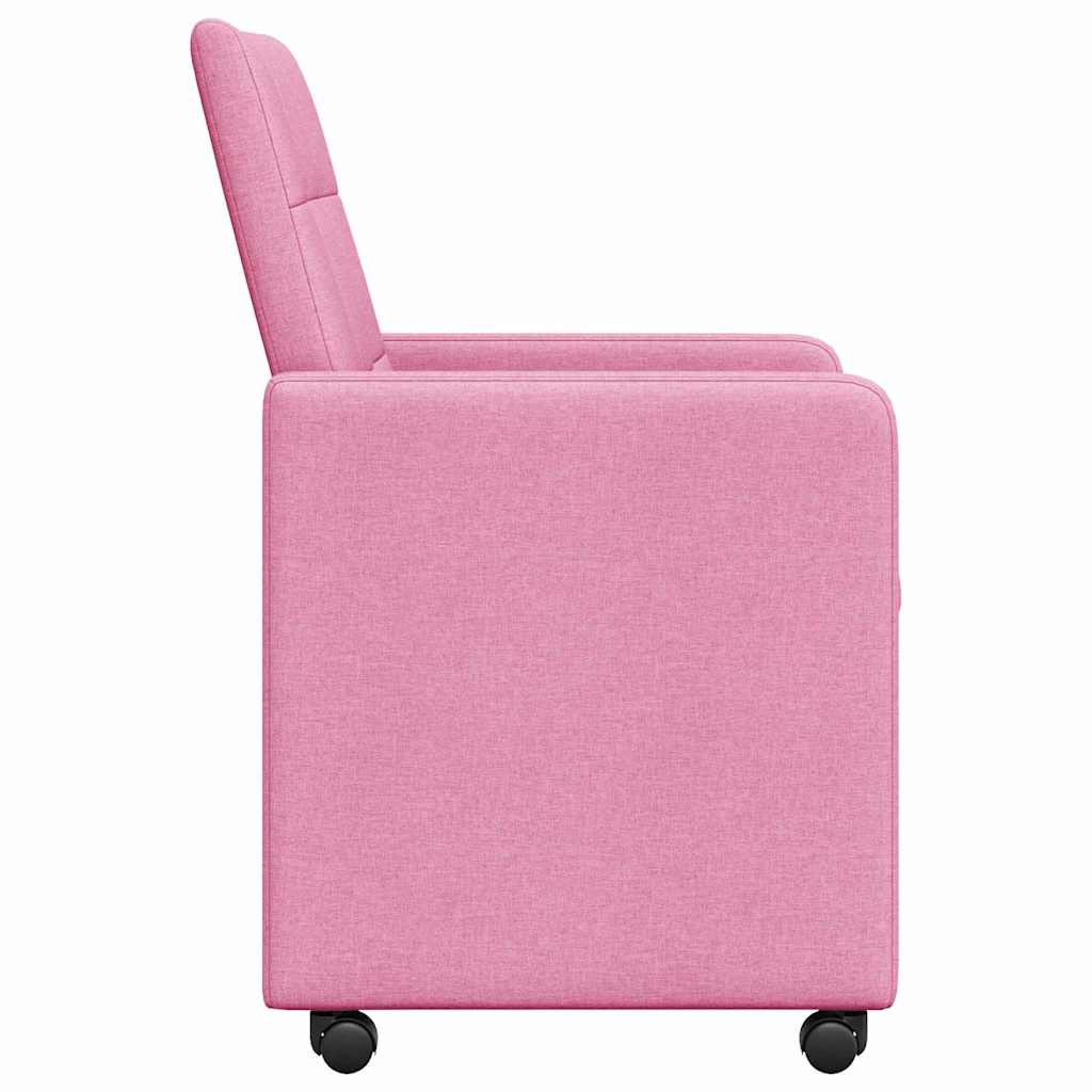 Sedie da Pranzo con Ruote 2 pcs Rosa 58 x 65 x 94 cm Tessuto