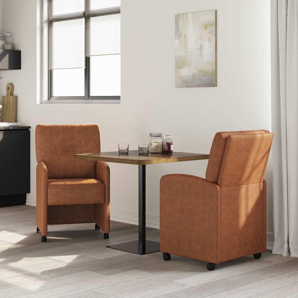 Sedie da Pranzo con Ruote 2 pcs Marrone 57 x 67 x 95 cm