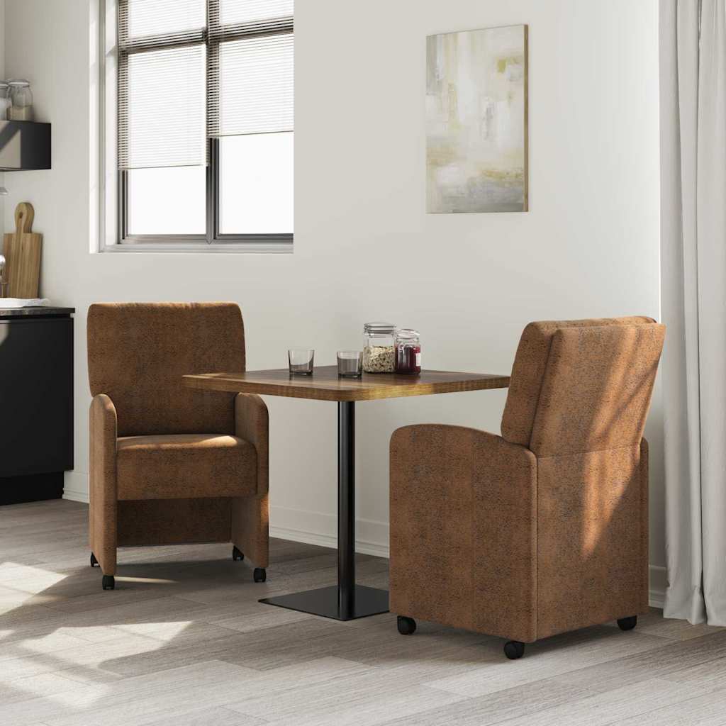 Sedie da Pranzo con Ruote 2 pcs Marrone 57 x 67 x 95 cm