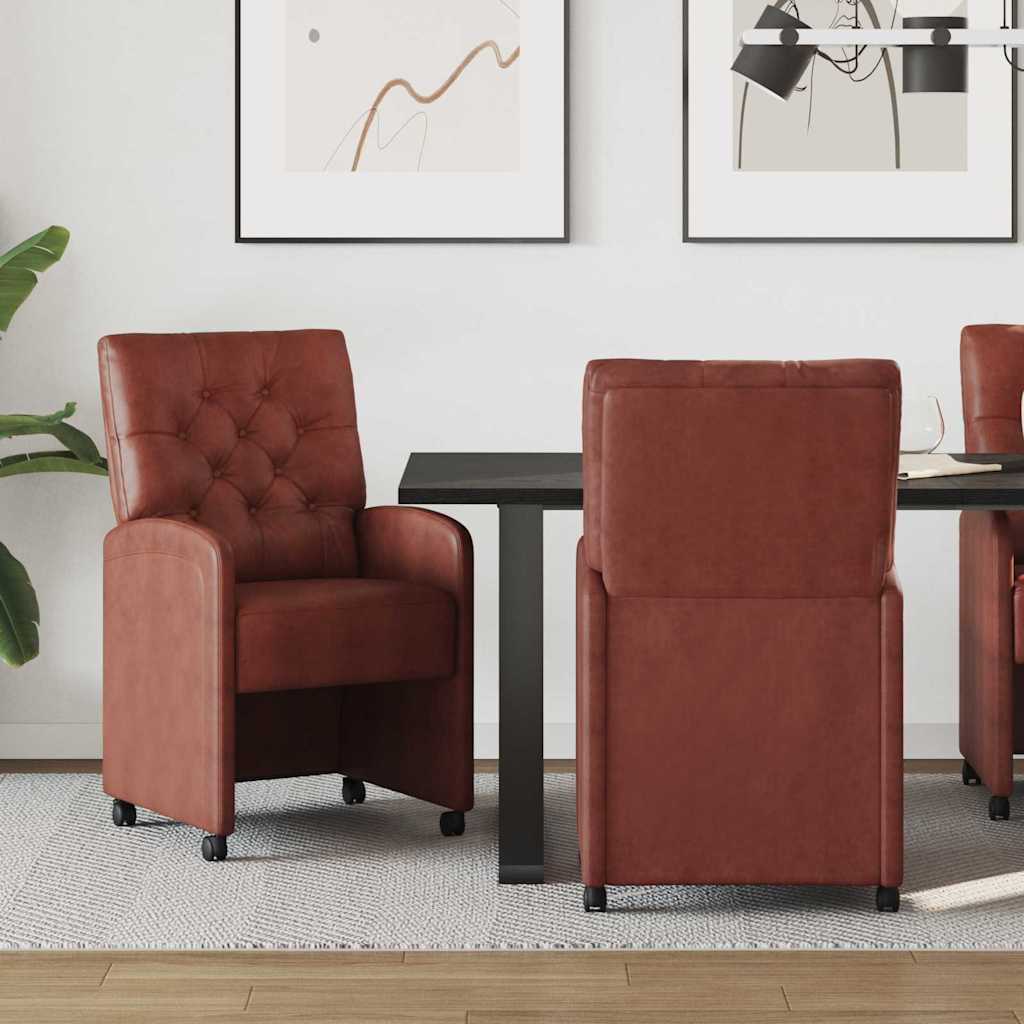 Sedie da Pranzo con Ruote 2 pcs Marrone lucido 58 x 67 x 97 cm