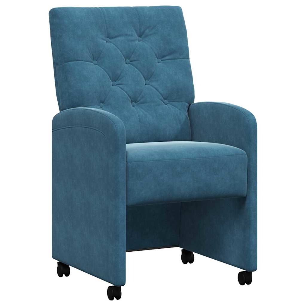 Sedie da Pranzo con Ruote 2 pcs Blu 58 x 67 x 97 cm Velluto