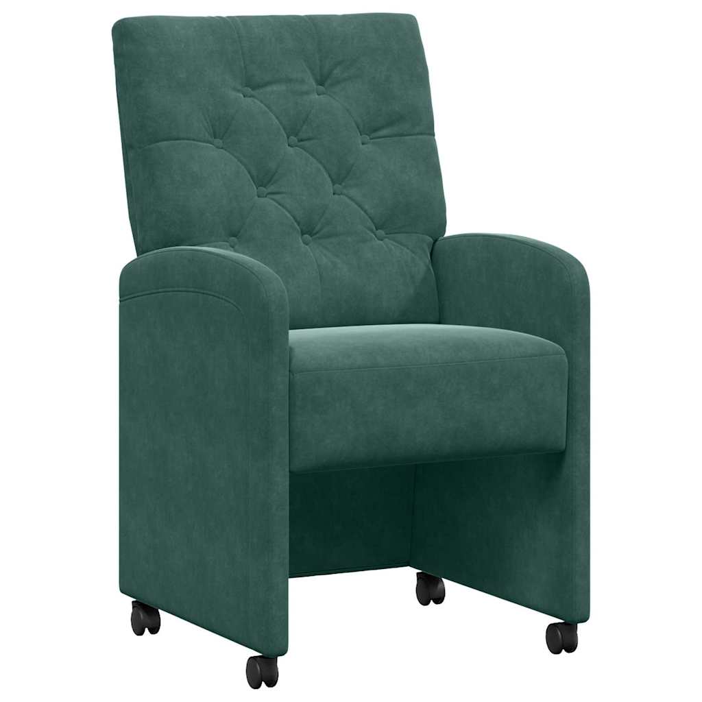 Sedie da Pranzo con Ruote 2 pcs Verde scuro 58 x 67 x 97 cm