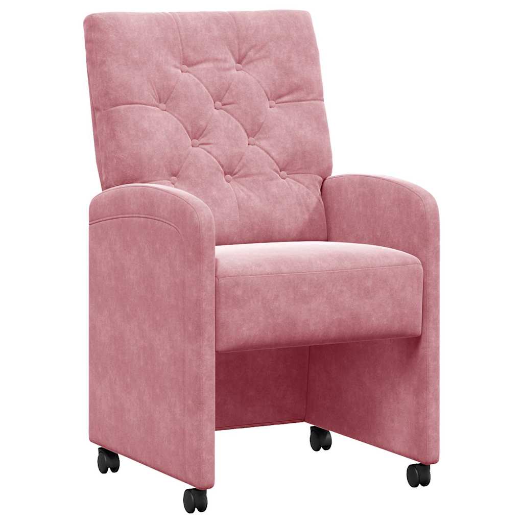 Sedie da Pranzo con Ruote 2 pcs Rosa 58 x 67 x 97 cm Velluto
