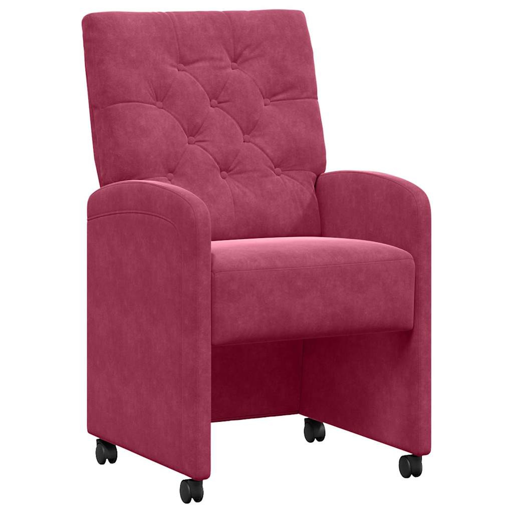 Sedie da Pranzo con Ruote 2 pcs Rosso vino 58 x 67 x 97 cm