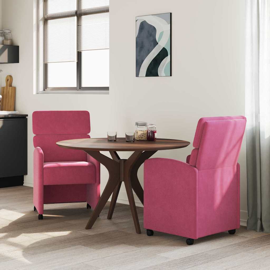 Sedie da Pranzo con Ruote 2 pcs Rosso vino 58 x 65 x 98 cm